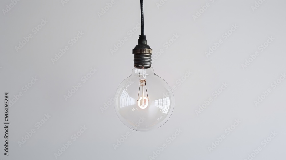 Aufkleber an image of a light bulb hanging from the ceiling with a slight illumination, casting a soft reflect