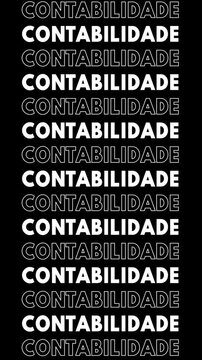 Vertical video with the word 'contabilidade' repeated, changing to a white fill and outline, moving up the screen.