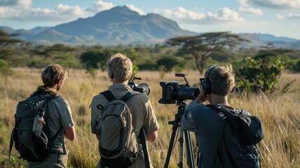 A documentary film crew capturing footage of rare animals in their natural habitats, World animal day