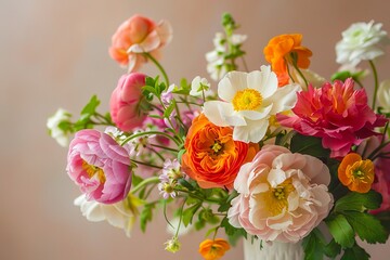 Obraz premium A vase filled with lots of colorful flowers on top of a table