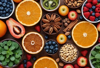 Fresh Fruits Nuts Assortment Healthy Eating Concept