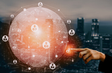 Human Resources Recruitment and People Networking Concept. Modern graphic interface showing...