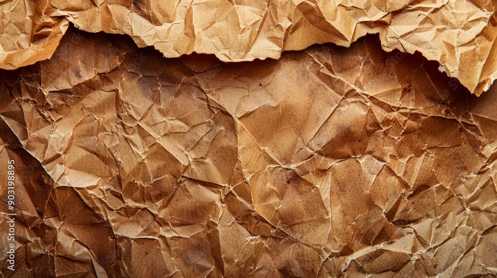 Poster crumpled brown paper background with textured design and subtle shadows