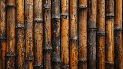Obraz premium Bamboo fence background in warm tones reflecting natural materials and craftsmanship