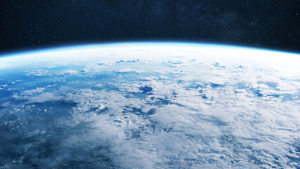 Blue planet Earth with ocean, clouds, view from space. 