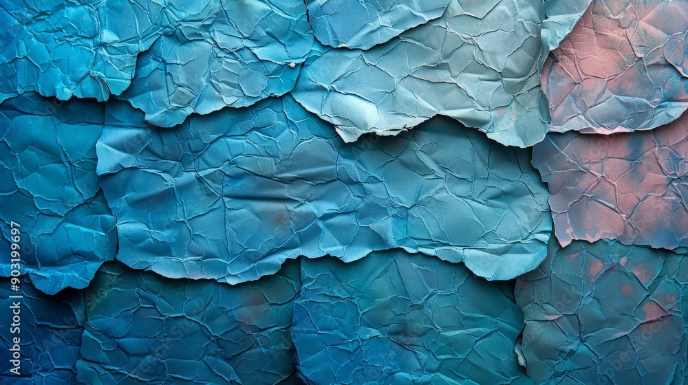 Poster textured blue paper background with crumpled layers creating depth and interest