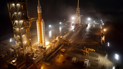 Nighttime Scene of Satellite Launch Pad