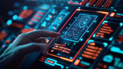 Digital ID verification with holographic interface, secure login, futuristic technology
