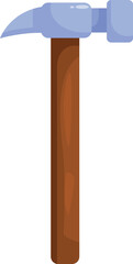 Illustration of a blue hammer standing with a wooden handle, isolated on a white background