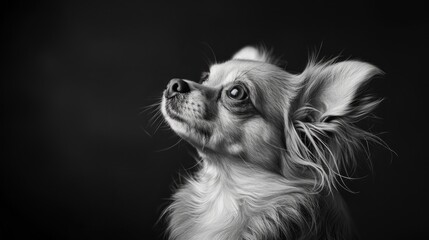 Chihuahua gazing upwards in monochrome against soft background