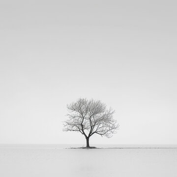 tree winter snow landscape minimal nature isolated barren solitude black-and-white frost season cold serenity tranquility field 