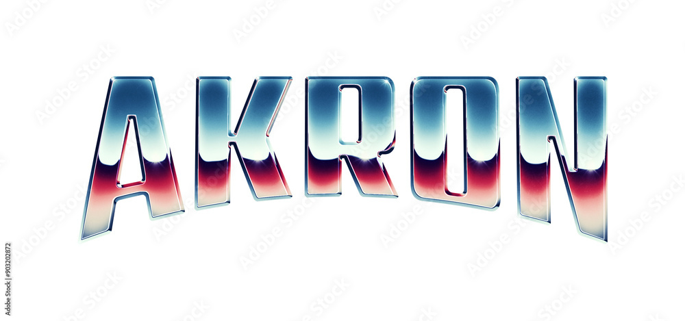 Poster akron city name written in retro 1980s style chrome text effect isolated on transparent background