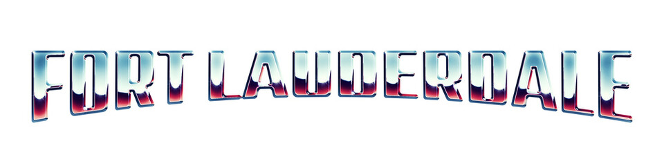 Fort Lauderdale city name written in retro 1980s style chrome text effect isolated on transparent background