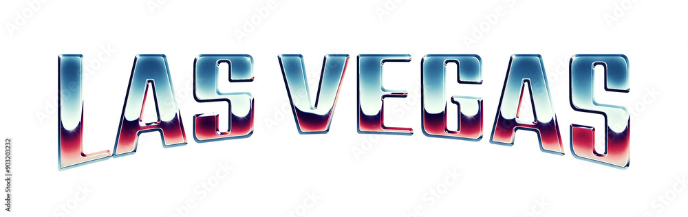 Poster las vegas city name written in retro 1980s style chrome text effect isolated on transparent backgrou