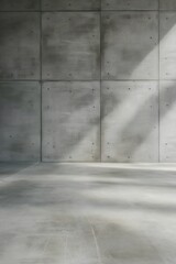Minimalist Concrete Wall With Shadows, Empty Concrete Room With Grid-Pattern Wall and Floor