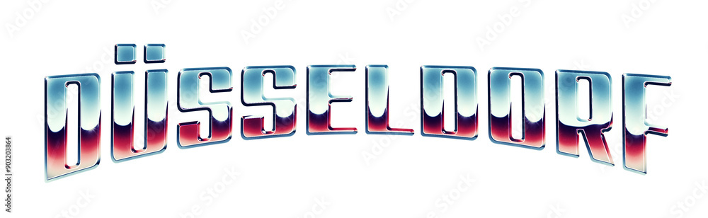 Poster düsseldorf city name written in retro 1980s style chrome text effect isolated on transparent backgro