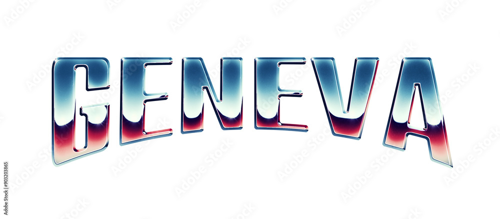 Poster geneva city name written in retro 1980s style chrome text effect isolated on transparent background