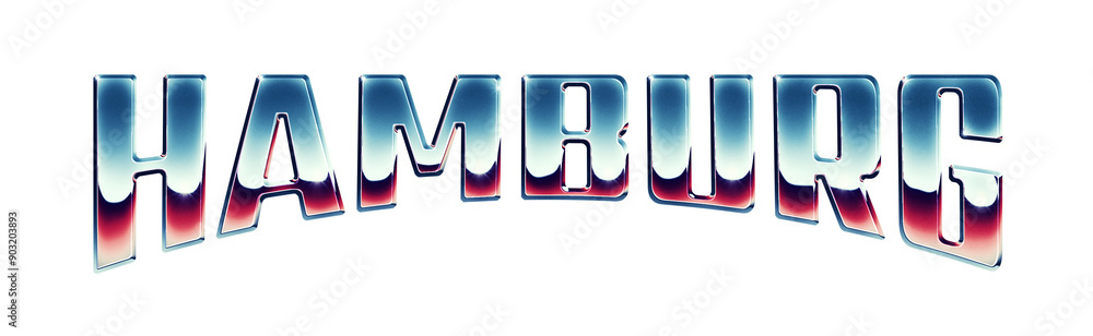 Poster hamburg city name written in retro 1980s style chrome text effect isolated on transparent background