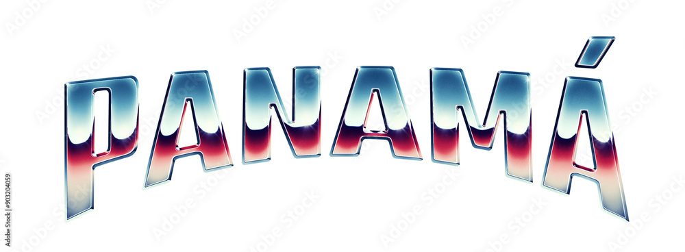 Poster panamá city name written in retro 1980s style chrome text effect isolated on transparent background