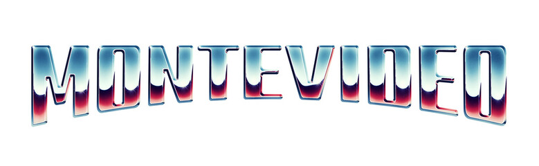 Montevideo city name written in retro 1980s style chrome text effect isolated on transparent background