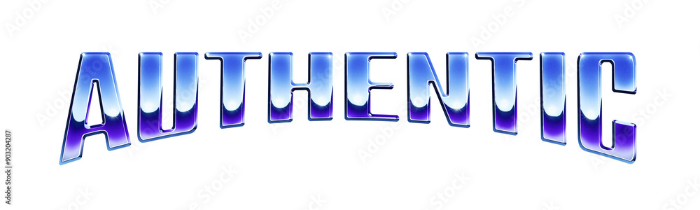 Poster word ‘authentic’ written in retro 1980s style chrome text effect isolated on transparent background