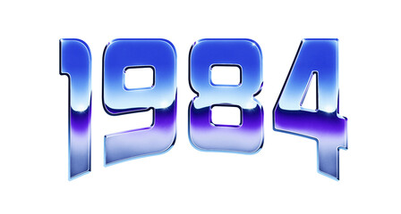 Year 1984 written in retro 1980s style chrome text effect isolated on transparent background