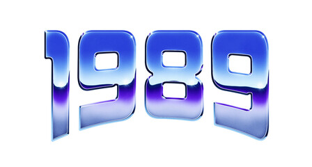 Year 1989 written in retro 1980s style chrome text effect isolated on transparent background