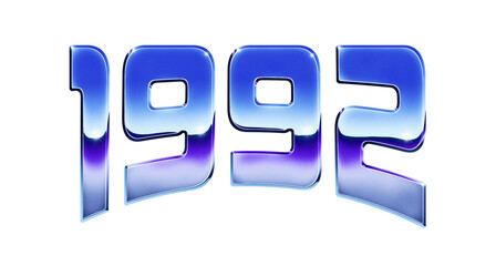 Year 1992 written in retro 1980s style chrome text effect isolated on transparent background