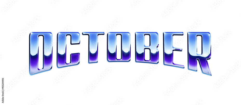 Poster ‘october’ written in retro 1980s style chrome text effect isolated on transparent background