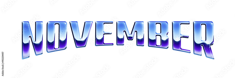 Poster ‘november’ written in retro 1980s style chrome text effect isolated on transparent background