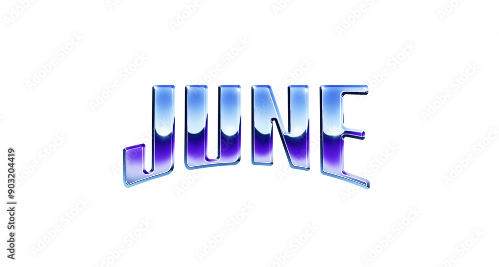 Aufkleber ‘june’ written in retro 1980s style chrome text effect isolated on transparent background