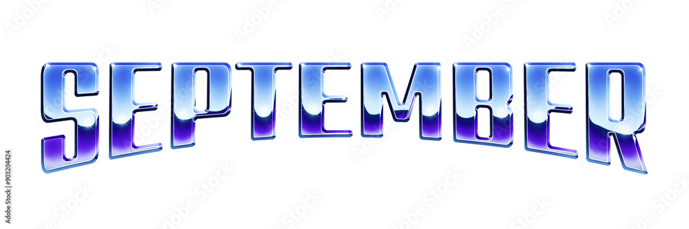 Poster ‘september’ written in retro 1980s style chrome text effect isolated on transparent background