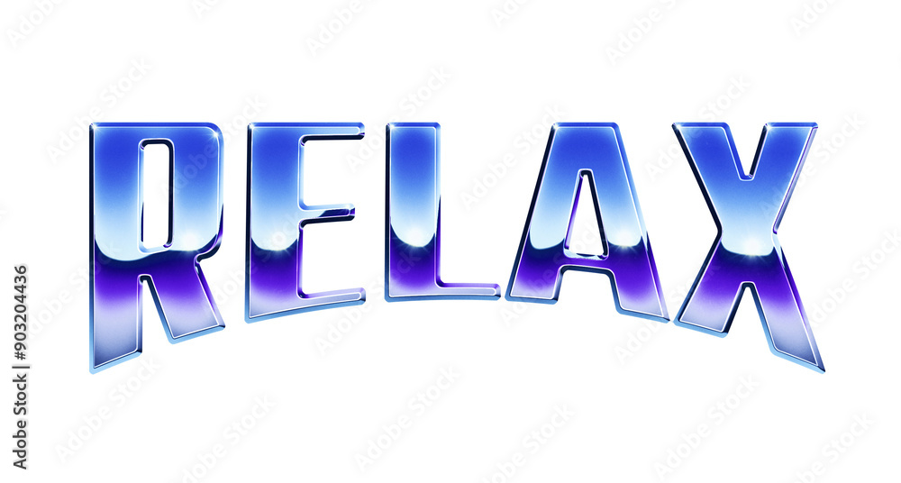 Poster word ‘relax’ written in retro 1980s style chrome text effect isolated on transparent background