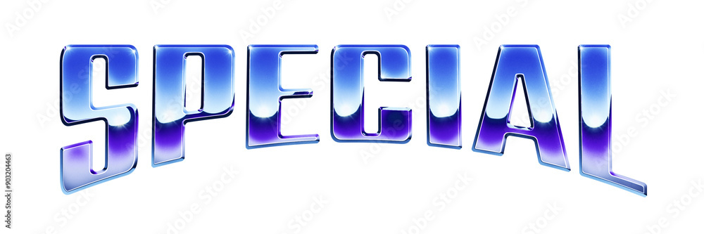 Poster word ‘special’ written in retro 1980s style chrome text effect isolated on transparent background
