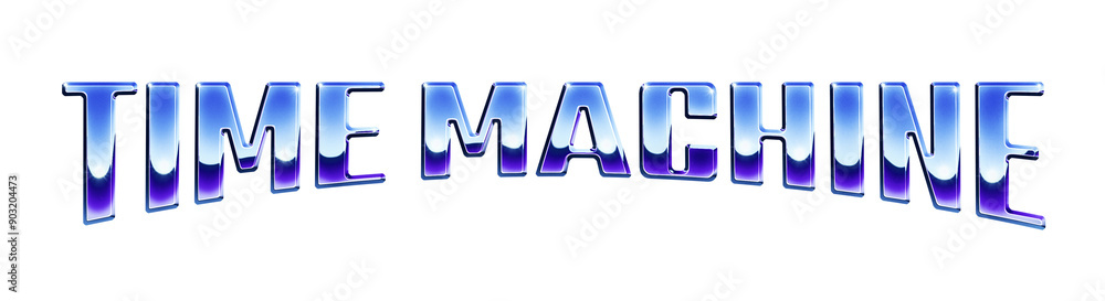 Poster ‘time machine’ written in retro 1980s style chrome text effect isolated on transparent background