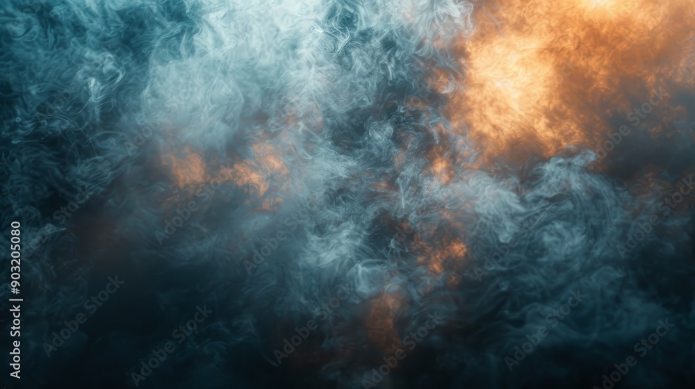 Poster smoky backdrop with backlight creating dramatic contrast in dim environment