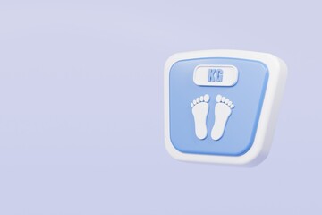 3d Weight scale tool icon isolated on purple background. Workout gym tools, Sport equipment, fitness equipment, weight training workout, Gym time concept. 3d Minimal floor scales design. 3d render.