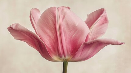 Fototapeta premium Delicate pink tulip with tall stem against soft background