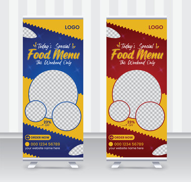 Today's special food menu and restaurant roll-up banner x or roll-up banner design template