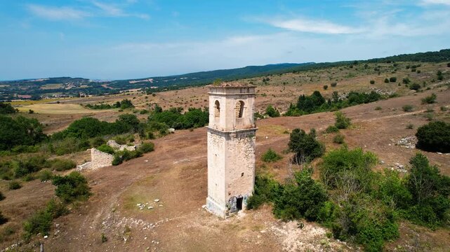 Aerial view of the famous cursed town of Ochate in Condado de Trevino, Burgos, Spain. High quality 4k footage