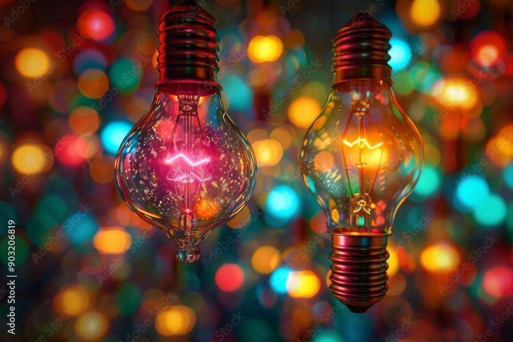 Poster bokeh light bulbs in abstract pattern highlighting creativity and innovation