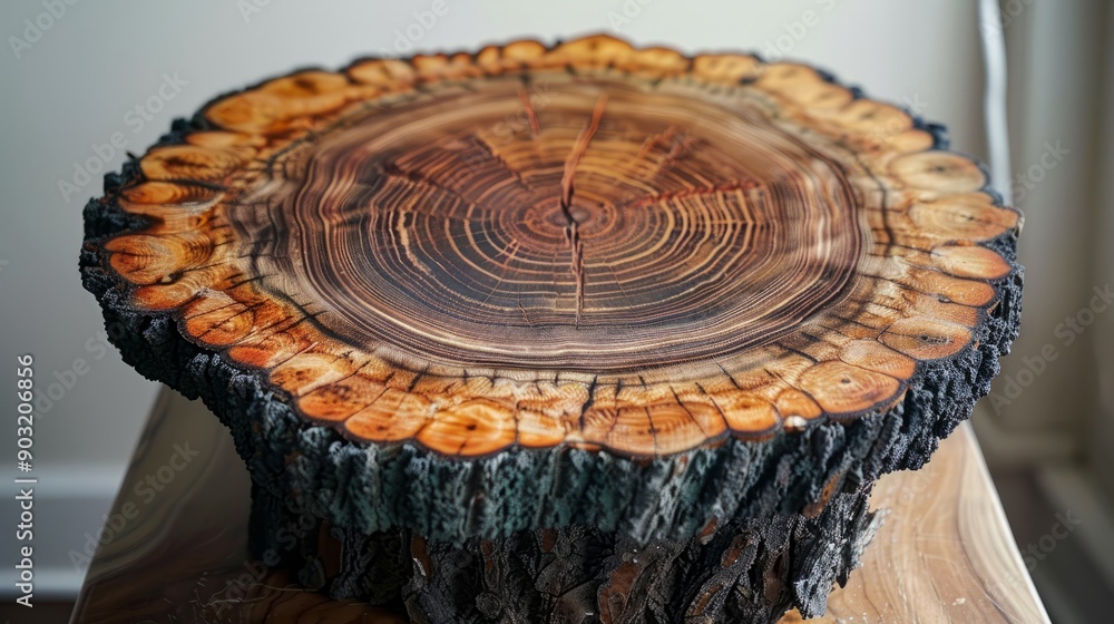 Aufkleber cross section of tree trunk displaying annual rings and textures