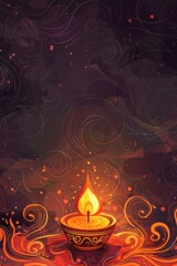 Happy Diwali. Flat illustration. Festival of Lights in India. Diya oil lamp on a dark background. Vertical banner. Free space for text. Deepavali, Hindu festival of lights celebration