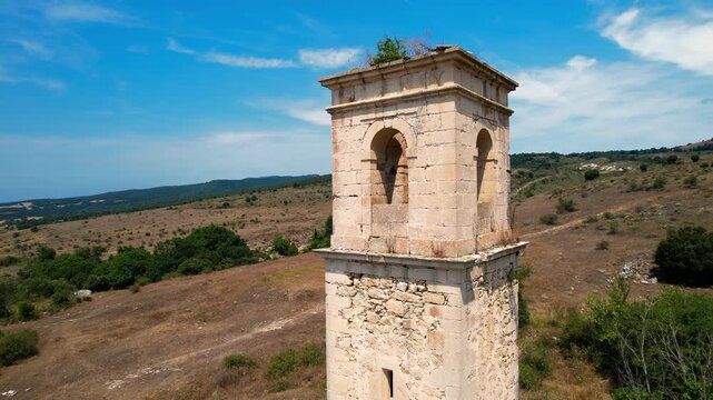 Aerial view of the famous cursed town of Ochate in Condado de Trevino, Burgos, Spain. High quality 4k footage