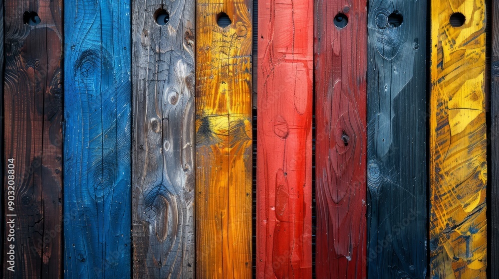 Poster multicolored wooden boards create a textured background for crafts or design projects
