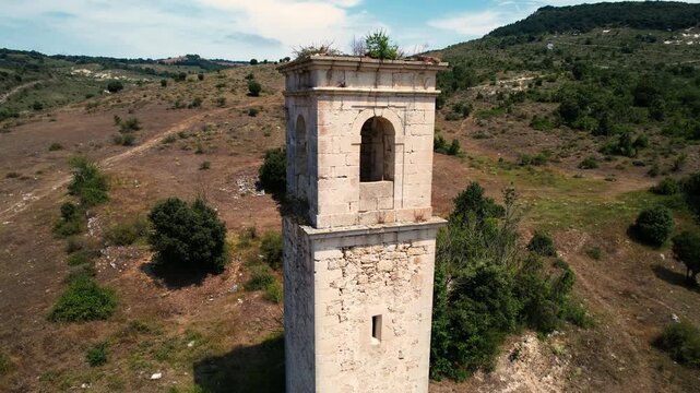Aerial view of the famous cursed town of Ochate in Condado de Trevino, Burgos, Spain. High quality 4k footage