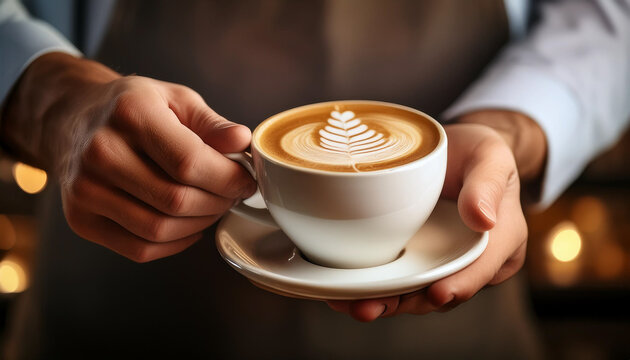 Branner of barista hand making a cup of coffee