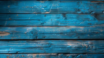 Fototapeta premium Vibrant blue weathered wooden planks from an outdoor structure in daylight