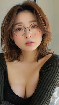 ぽっちゃりな眼鏡をかけた女性