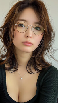 ぽっちゃりな眼鏡をかけた女性 おしゃれ